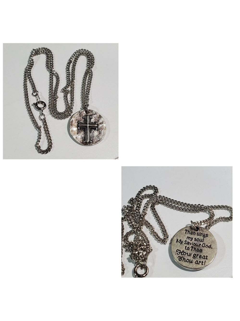 How Great thou art Cross Silvertone pendant Necklace Rhodium plated Christian